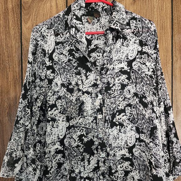 Serenade Women's Shirt w/flare Sleeves, Black and White, Sz LG - Picture 1 of 5